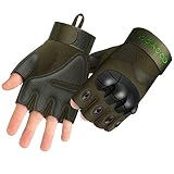 UP UPKJ Tactical Fingerless/Half Finger Gloves Military Rubber Hard Knuckle Gloves Cycling Gloves Motorcycle Gloves fit for Airsoft Paintball Hiking Camping(Army Green, Size L)