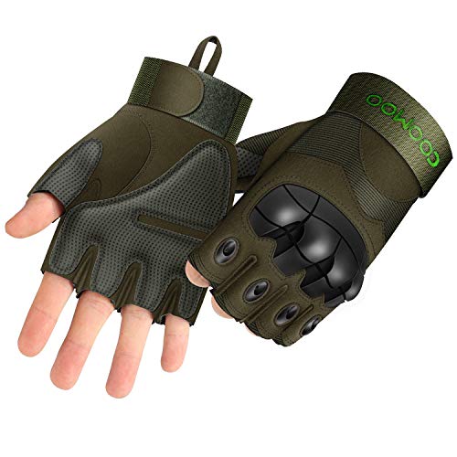 UP UPKJ Tactical Fingerless/Half Finger Gloves Military Rubber Hard Knuckle Gloves Cycling Gloves Motorcycle Gloves fit for Airsoft Paintball Hiking Camping(Army Green, Size L)