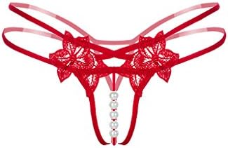 AIDELAI Sexy clothes Appeal Underwear Pearl Underwear Massage Thongs Feminine Embroidery Women Reality Loose Sexy T-Shirts (Color : Red)