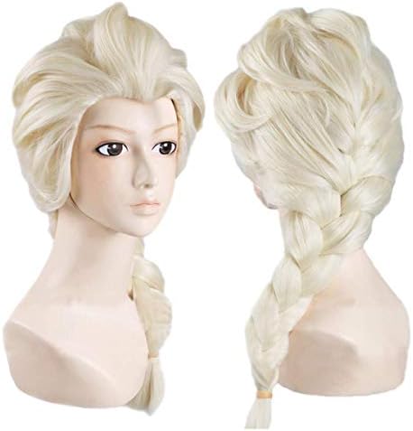 Anime Cosplay Wig for Frozen Snow Queen Elsa, Disney Movie Costume Play, Light Creamy-white French Braid Wig & Mesh Wig Cap, for Daily/ Party / Halloween Wig; WIG019B