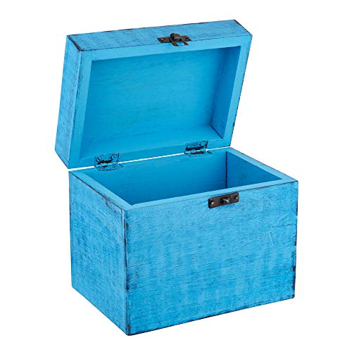 Eximious India Wooden Recipe Card Box Family Recipe Organizer Storage Box Fits 4 x 6 inch Recipe Cards, Blue - Thumbnail 4