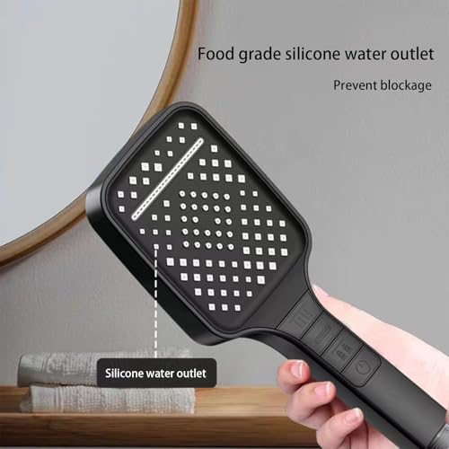 Orchid M® Shower Head,7 Spray Modes Magic Button Control with Oversized 10" Rainfall Showerhead 60 Inch Hose & Adjustable Pressurized Water Outlet ABS Anti-Rust for Bathroom/Hotel(Black)