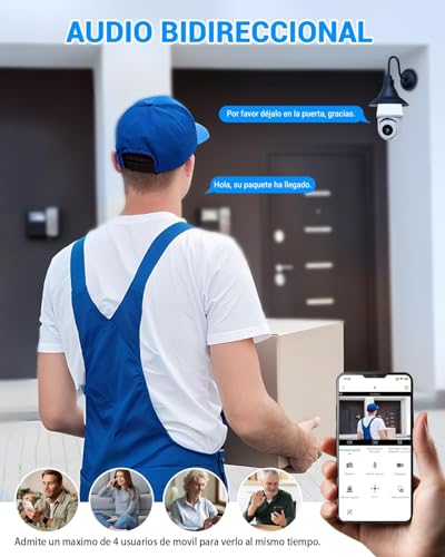 EASYTAO Camara Foco Camara de Seguridad Interior/Exterior 1080P, Camara WiFi IP66 Impermeable Base E26/ E27 con Seguimiento Automático, Visión Nocturna a Color, Audio Bidireccional, Funciona con Alexa