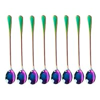 Long-handled ice tea spoon, cocktail stir spoons, stainless steel coffee spoons, Colored ice cream scoop ，Set of 8