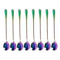 Long-handled ice tea spoon, cocktail stir spoons, stainless steel coffee spoons, Colored ice cream scoop ，Set of 8