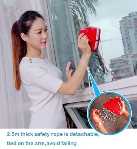 MAKINGTEC Magnetic Window Cleaning Tools, Double-Sided Window Cleaner Glass Wiper, Washing Brush Tools, Outside Window Cleaner Tool, for High-Rise Double Glazed Windows (4-22mm) (1, Red)
