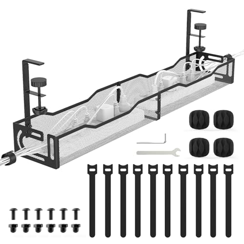 Under Desk Cable Management Tray Long 1 Pack A non drilling table cable basket for storing extension cords, a screw free and tidy wire organizer clip, suitable for homes, offices,kitchens, etc