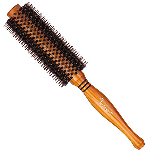SUPRENT Natural Boar Bristle Round Brush, Hair Brush with Ergonomic Natural Wood Handle, 2 inch, for Hair Drying, Styling, Curling, Adding Hair Volume