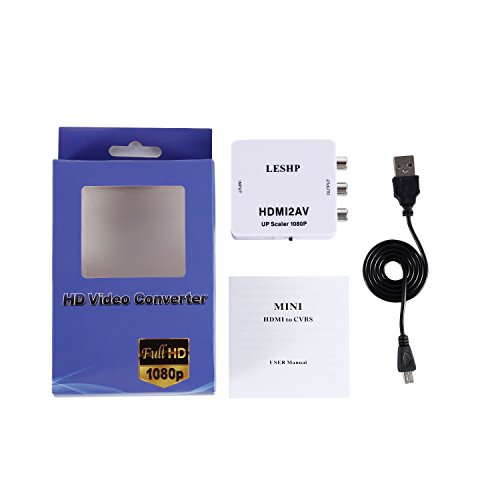 LESHP HDMI to AV Converter 1080P Hdmi To 3RCA Composite AV Supporting PAL/NTSC with USB Charge Cable for Laptop TV PC PS3 Blue-ray DVD STB VHS VCR Camera FL / FOR Audio Signals Change RCA Connector