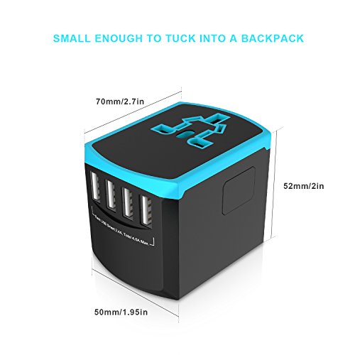 Universal Travel Adapter, All-in-one International Power Plugs with High Speed 2.4A 4 USB Wall Charging Ports for US, UK, EU, AU, Asia Covers 200+Countries - Thumbnail 5