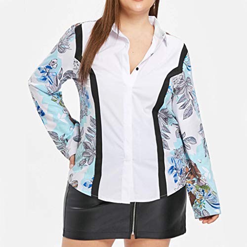 Respctful✿ Women Floral Top Long Sleeve Outwear Woman Button Down Shirts Plus Size Clothing for Women White
