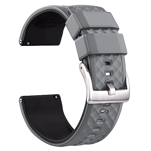 Ritche Christmas Gift Silicone Watch Bands 18mm 20mm 22mm 24mm Quick Release Rubber Watch Bands for Men, White Elephant Gifts, Stocking Stuffers For Men, Smoke Gray / Black / Silver, 24mm, Modern