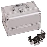 Justcase Silver 2-Tiers Extendable Trays Professional Light Weighted Makeup Artist Cosmetic Train case Lockable Box / Kit / Bag With Mirror