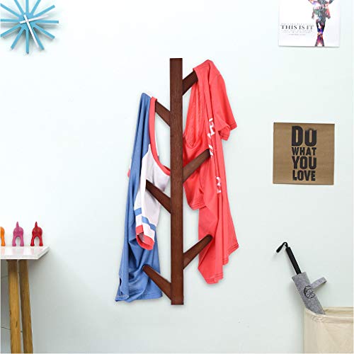 XGao Bamboo Tree Hangers with 6 Hooks Clothes Hanging Rack Towel Shelf Adhesive Or Drilling Storage Racks Hanger Rod Storage Organizer Wall Mount Easy Install Shelf for Bathroom Shower Coats (Brown) - Thumbnail 3