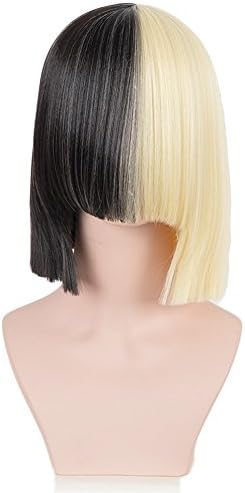 CosHouse Women Fashion Cosplay Wigs 13 inch Light Blonde and Black Straight Wigs Fancy Costume