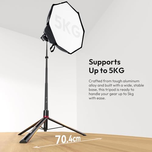ULANZI AT-05 2M Heavy Duty Foldable Light Stand, 6.56ft Extendable Tripod for Strobe Lights, Webcams, Cameras & Softboxes, Bearable Load up to 5kg