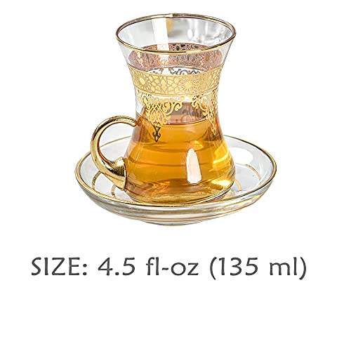 Turkish Tea Glasses Cups Set of 6 and Saucers Teacups for Adults Women