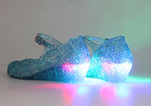 Jelly Sandal for Girls with LED Light Heel Princess Girls' Sparkle Dress Up Cosplay Heel Jelly Shoes Size 11 Blue