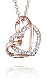 FAPPAC Interlocked 2 Heart Pendant Necklace Enriched with Swarovski Crystals