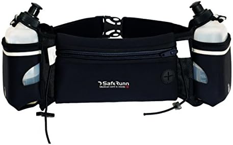 Hydration Running Belt for Runners – Adjustable Belt with Water Bottle (10oz bottles, BPA-free)- No Slip, Bounce, or Rub - Fits iPhone 7 Plus - Samsung Galaxy Note - Medical ID Card (Black)