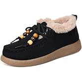NHBEOEN Women's Suede Fur Lined Moccasins Loafers Fashion Beaded Lace Up Comfort Round Toe Warm Cotton Shoes Winter Outdoor Daily Work Walking Shoes
