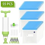 Sous Vide bags 45 Reusable vacuum seal bags BPA Free for Anova and Joule Cookers, 1 Hand Pump,5 Sealing Clips and 3 Sous Vide Clips, Practical for Long-time Sous Vide Cooking & Food Storage freezing