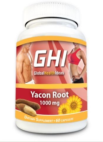 GHI Yacon Root Extract Pills 1000mg * 100% Organic Pure Yacon Root * Weight Loss * Natural Low-gylcemic Superfood with FOS Prebiotics and Antioxidants * Boost Metabolism * Healthy Digestion &amp; Regularity * High Fiber * Gluten Free, Yacon Syrup Extract 60 Veggie Capsules , Natural and Safe Prebiotic and Probiotic Natural Weight Loss