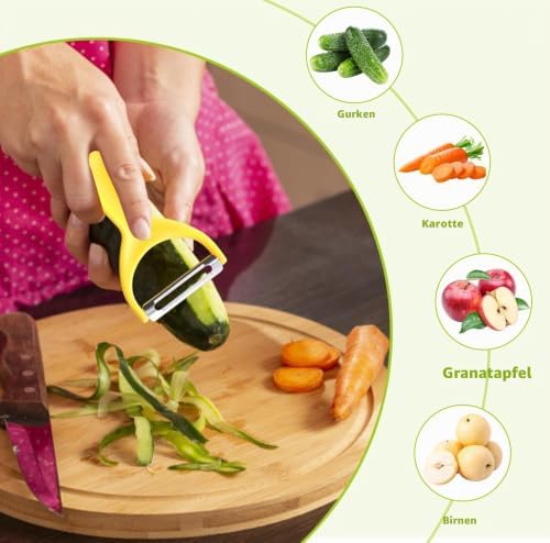 4 Stück Schäler, Edelstahl-Rotationsschäler für Gemüse, Obstmesser mit Rutschfestem Griff für Kartoffeln, Äpfel, Karotten, Gurken — Foto 3 von 7