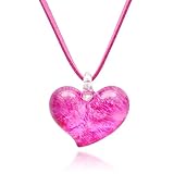 Chuvora Hand Blown Venetian Murano Glass Heart Shaped Pendant Necklace, 18-20 inches