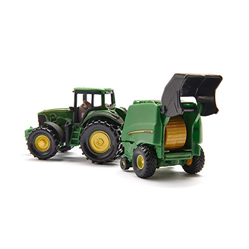 SIKU 1665, John Deere Traktor mit Ballenpresse inkl. 2 Ballen, Metal/Kunststoff, Grün, Bewegliche Teile – Bild 2