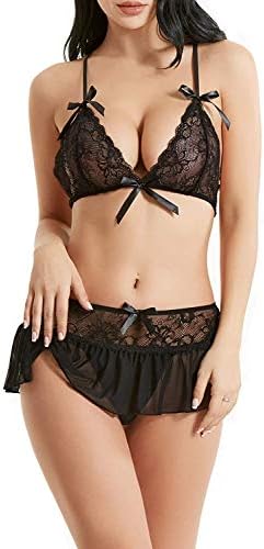 Women Bra and Panty Set Underwear Lingerie Babydoll Bodysuit Lace Mesh Strappy Sexy