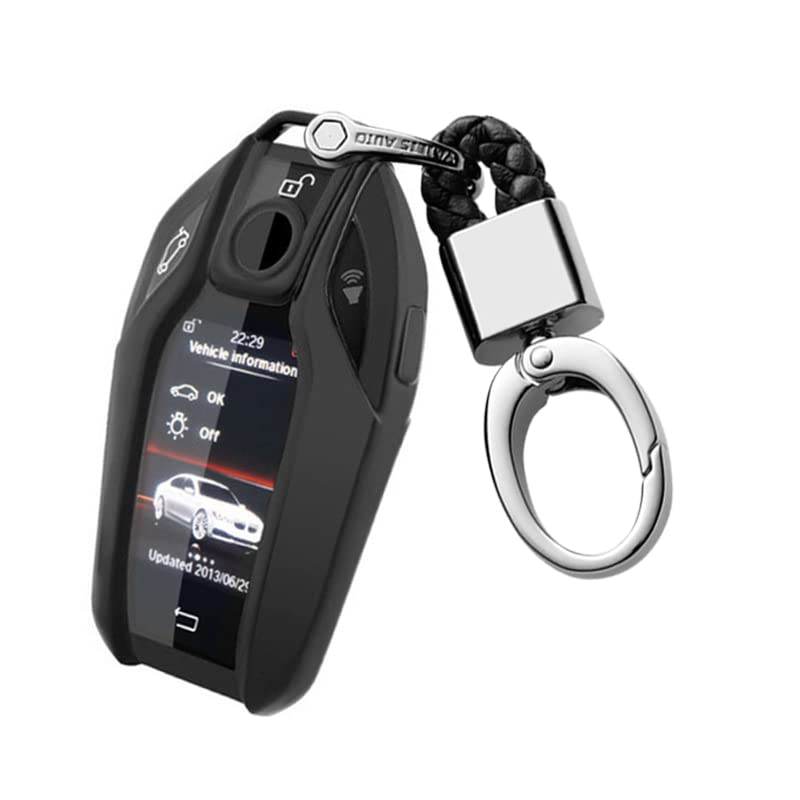 ontto Smart Display Remote Key Fob Cover Case Shell Holder with Keychain Keyring Soft TPU Key Skin Keyless Fit for BMW 5 Series 7 Series Black