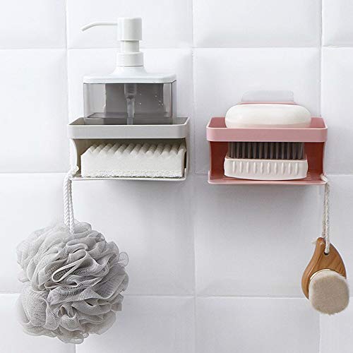 Clearance Sale!UMFun Double Deck Soap Rack Bathroom Trace Free Viscose Soap Drip Rack No Perforation Drain Frame (Pink) - Thumbnail 4