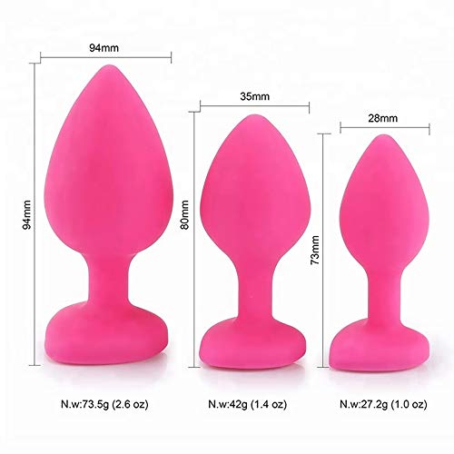 Set of 3 - Bu~tt P~lu~g T-bar Base - Silicone Toys - Erotic Games Role Play - Jeweled Stimulator Toys for Men and Women - 3 pcs Beginners Silicon Anales Set - Best Idea for Gift - Pink