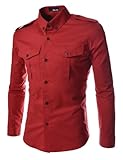 THELEES Mens Casual Slim Fit Strap Big Pocket Shirts