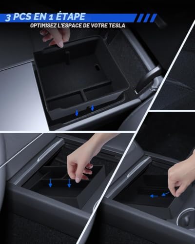 LANTU 3 Pack Accessories for Tesla Model Y 2025-2026 Juniper Center Console Organizer, Silicone Organizer Tray and Armrest Storage Box (Velvet Cover)