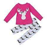 Efaster Popular Baby Girls Clothes Christmas Deindeer Pattern Shirt Pants Outfit