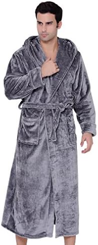 Long Hooded Bathrobe, Unisex Adult Plush Flannel Fleece Bath Robe
