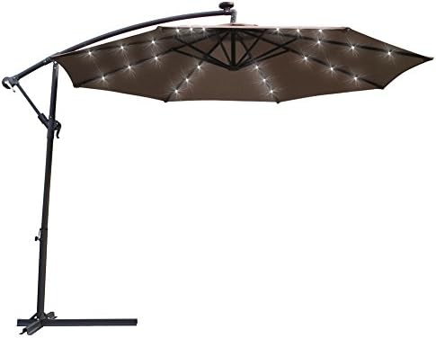 Amazon Com Kosycosy 10 Ft Led Lighted Cantilever Umbrella Solar Power Patio Umbrella Offset Outdoor Market Hanging Umbrellas Crank With Cross Base Tan Garden Outdoor