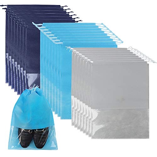 SGHUO 24pcs Travel Shoe Bags, Non-Woven Shoe Storage Organizer with Clear Window for Men and Women, 3 Colors