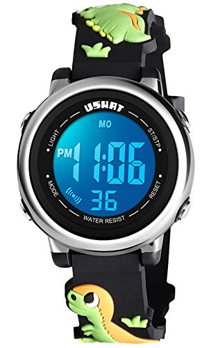 Kid Watch 3D Cute Dinosaur Cartoon Multi Function 50M Waterproof Sport LED Alarm Stopwatch Digital Child Wristwatch for Boy Girl Black