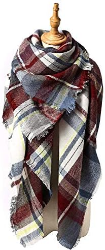 Chunky Plaid Oversized Blanket Fall Fashion Scarf Warm Shawl Wraps Cozy Large Tartan Scarves