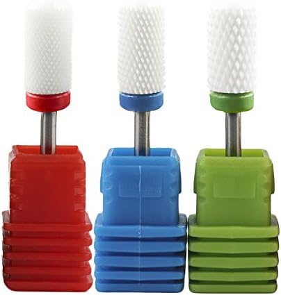 3/32" Ceramic Nail Drill Bits Set Pro Coarse Medium Fine Grit Manicure Drill Bits Electric Nail File Ceramic Needle Top (3PCE), Dome Round Top Ceramic Nail Drill Bit