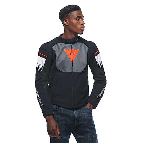 Dainese - Air Fast Tex Jacket, Summer Motorcycle Jacket, Quickdry Fabric, Soft Protections On Shoulders And Elbows, Mens Motorcycle Jacket, Black/Grey/White, 46