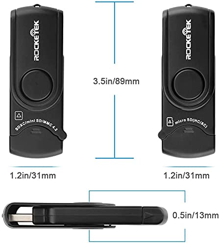 Rocketek RT-CR3A 11 In 1 USB 3.0 Memory Card Reader/Writer with A Build-in Card Cover and 2 Slots (SD Card + Micro SD Card) for SDXC, Uhs-I SD, SDHC, SD, Micro SDXC, Micro SDHC, Micro SD, MMC Memory Cards