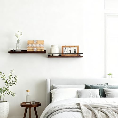 VINATO Set of 3 Wooden Wall Shelves 40 x 15 x 4.5 cm for Kitchen, Living Room, Office and Bedroom, Wall Shelf, Brown