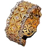 Melhill Lace Wide Band Ring Vintage Cocktail Ring Cubic Zirconia Gold Plated Statement Jewelry for Women Size 7