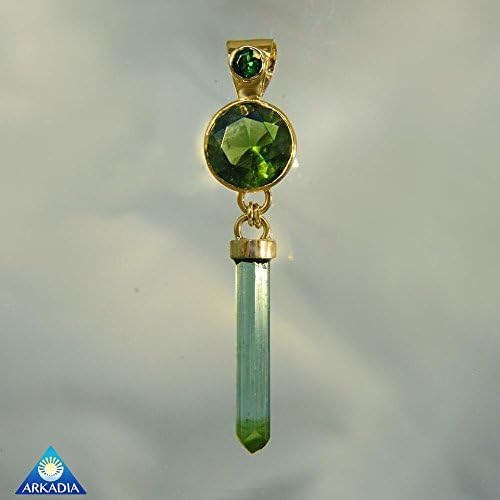 18kt Gold Chrome Diopside, Moldavite & Bicolor Tourmaline Crystal Pendant GP025
