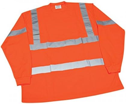 Ironwear 1204-O-TP-6-3XL ANSI Class 3 Polyester Long Sleeve Crew Neck SAFETY Shirt with Pocket &amp; 2" Silver Reflective Tape, Orange, 3X-Large