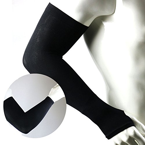 The Elixir Sports Cooling Compression Arm Sleeves UV Sun Protective Hybrid Hand Cover/Arm Sleeves for Outdoor Activities, 1 Pair Black